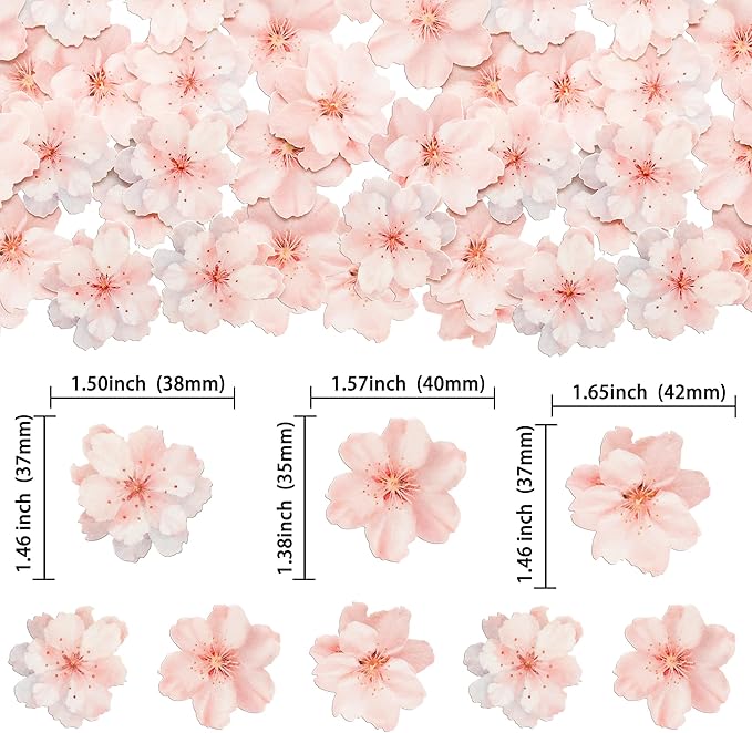 Gyufise 54Pcs Edible Cherry Blossoms Cake Decorations Edible Cherry Blossoms Cupcake Toppers Wafer Paper Flowers Cake Toppers for Baby Shower Kids Birthday Party Cake Food Decorations Supplies Pink