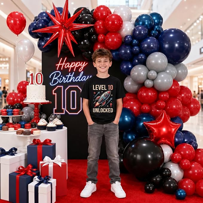 Black Red Blue Balloon Arch Garland Kit, Spider Themed 4th of July Patriotic Balloons Double Stuff Red Navy Blue Black Gray Pearl White Balloon for Kids Boys Baby Shower Birthday Party Decorations