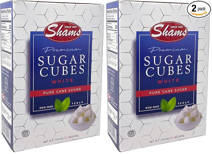 Shams Kosher Sugar Cubes – White Pure Cane Sugar Cubes, Non-GMO, Vegan, Certified Kosher, Sugar Cubes for Coffee, Cocktails, Tea 17.6 Ounce (Pack of 2)