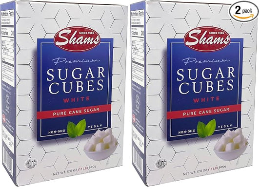 Shams Kosher Sugar Cubes – White Pure Cane Sugar Cubes, Non-GMO, Vegan, Certified Kosher, Sugar Cubes for Coffee, Cocktails, Tea 17.6 Ounce (Pack of 2)