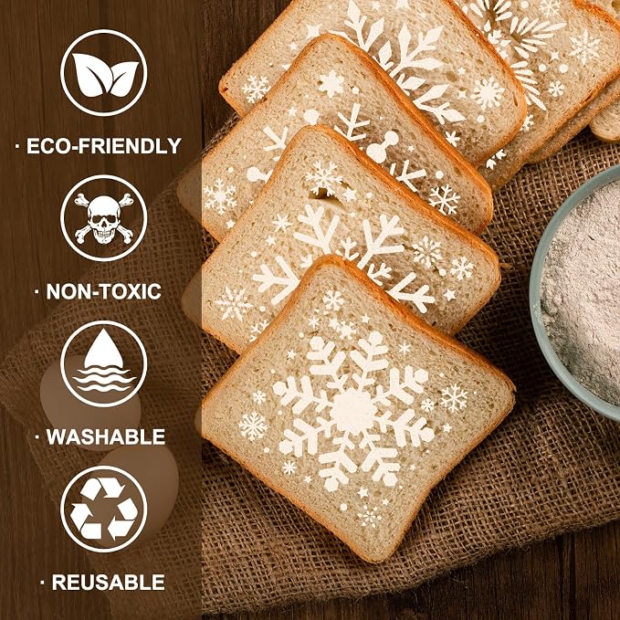 Whaline 15 Pcs Snowflake Cookie Stencils Painting Stencils Christmas Decorative Biscuit Cake Baking Templates with Bead Chain for Xmas Winter Holiday Party DIY Craft, 4.7 x 5.1 Inch