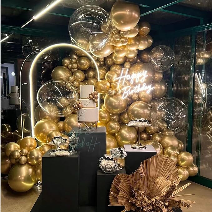 412pcs Metallic Gold Balloon Garland Arch Kit 18 12 10 5 Inch Different Sizes Latex Chrome Balloons for Baby Shower Birthday Graduation Wedding Anniversary Celebration Party Decoration