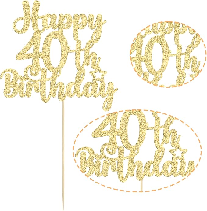 Gyufise 1Pc Happy 40th Birthday Cake Topper Glitter Cheers to 40 Years Old 40th Birthday Cake Pick for Celebrating 40th Birthday Anniversary Party Cake Decorations Supplies Gold