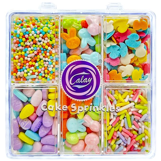 Easter Sprinkles for Cake Decorating, Spring Pastel Sprinkles Mix with Bunny Carrot Jimmies Nonpareils for Cookies Baking Cake Ice Cream Cupcakes Topping