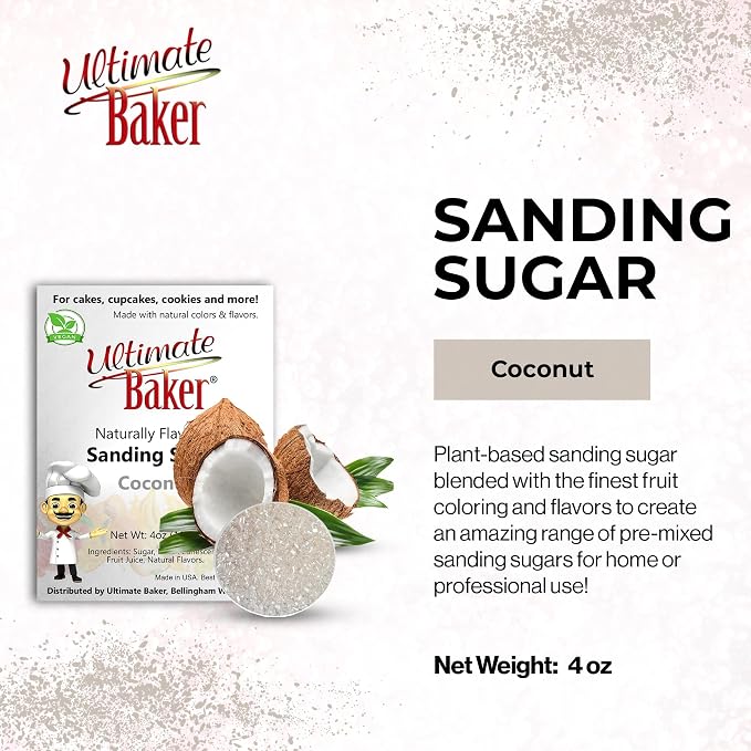 Ultimate Baker Flavored Sanding Sugar (1x4oz) - Burst of Flavor & Color for Cakes, Cookies & More, All-Natural, Perfect for Baking & Decorating or as a Flavored Coffee Sugar (Coconut)
