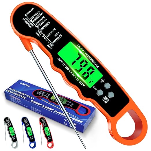 Meat Thermometer Digital, IP67 Waterproof Food Thermometer for Cooking and Baking, Instant Read Meat Thermometer with Backlight, Hold Function & Magnet for Kitchen, Beef, Grill, BBQ, Candy, Turkey