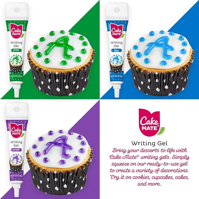 Cake Mate 9 Pack Edible Cake Writing Gels for Cake and Cookie Decorating - Easy Squeeze Gel in Vibrant Colors (0.67 oz Each) - Perfect for Cakes, Cupcakes, Cookies, and Brownies