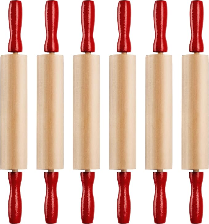 Mini Rolling Pin 7.5 Inch (6 Pack) Kids Rolling Pin Set for Play Dough Accessories Small Pin for Dough - Wooden Rolling Pins For Baking With Handles for Foods, Baking Supplies, And Playtime