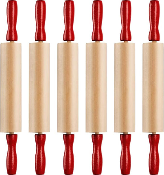 Mini Rolling Pin 7.5 Inch (6 Pack) Kids Rolling Pin Set for Play Dough Accessories Small Pin for Dough - Wooden Rolling Pins For Baking With Handles for Foods, Baking Supplies, And Playtime