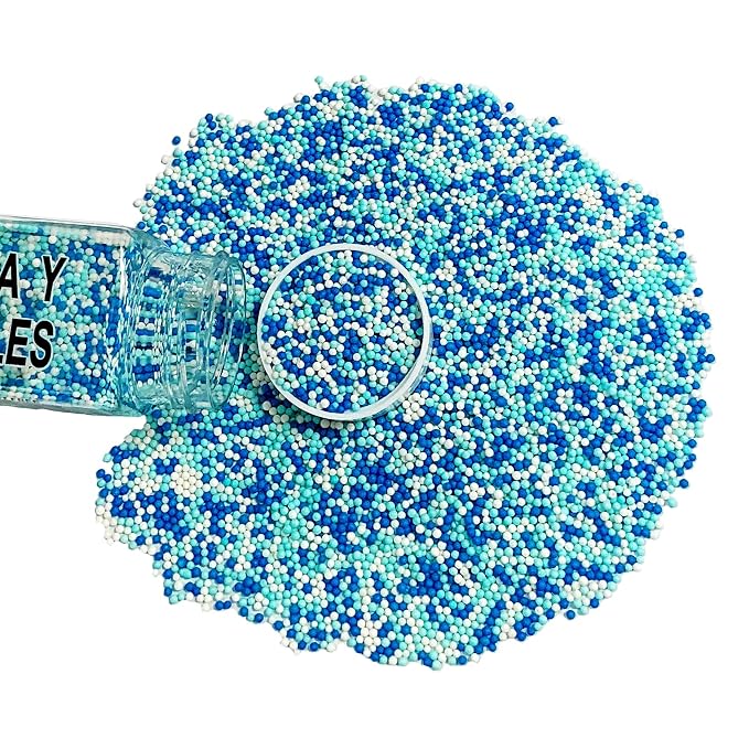 Homipooty Nonpareils Sprinkles Edible Blue White Pearl Sugar sprinkles 110g/3.88oz 2mm Mini Pearls Baking Cakes Cupcake Topper and Cake Decorations Ice Cream Cookies for Halloween Christmas