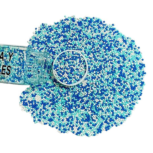 Homipooty Nonpareils Sprinkles Edible Blue White Pearl Sugar sprinkles 110g/3.88oz 2mm Mini Pearls Baking Cakes Cupcake Topper and Cake Decorations Ice Cream Cookies for Halloween Christmas