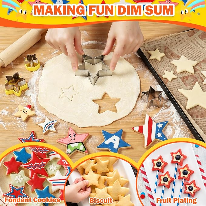 10-Piece Star Cookie Cutters Set, Food Safe Stainless Steel Baking Tools, Multi Size Cookie Cutters for DIY Baking, Fondant, Sandwiches, Holiday Party Treats