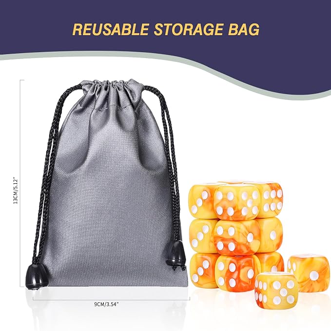 24 of Pack 16MM 6 Sided Dice Set,Two Colours D6 Game Dice Set, 6 Sided Standard Dices for Yahtzee, Bunco or Teaching Math,with Portable Dice Pouch(Orange and Yellow)