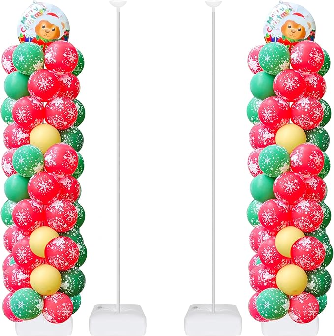 2 Set Balloon Column Stand Kit for Floor, VETOGETHER 2024 Updated Balloon Tower Stand Kit with Base, Adjustable Metal Balloon Stand Kit for Party Decoration