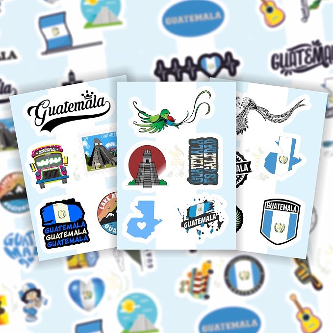 BulbaCraft Guatemala Stickers for Water Bottle and Laptop - Guatemala Party Supplies & Decorations, Waterproof Vinyl Decals, Guatemalan Flag and Culture Stickers, Gifts for Women & Men