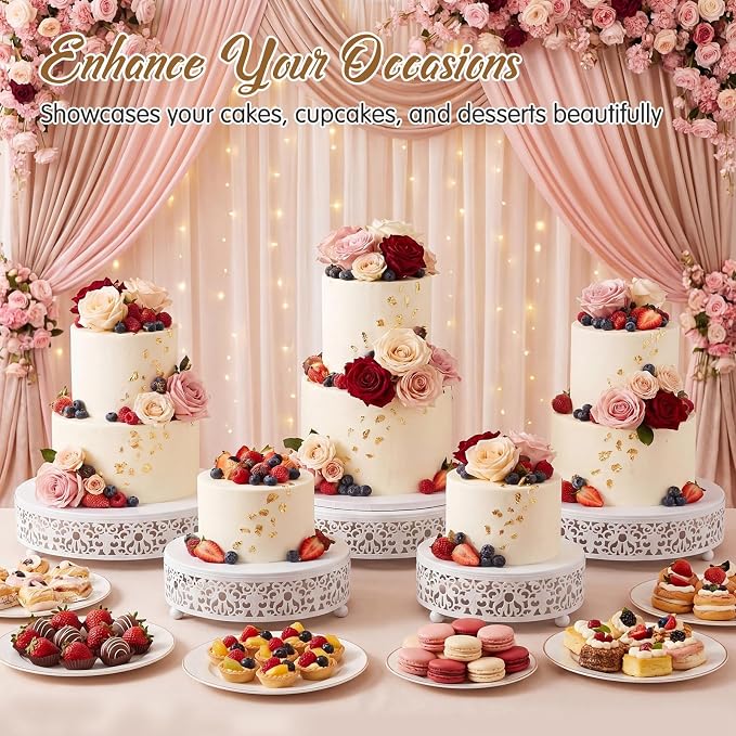 Wenqik 5 Pcs Metal White Cake Stand 16/14/12/10/8 Inch Round Cake Holder Display for Dessert Table Cookies Fruit Serving Tray Cupcake Pastry Riser for Wedding Birthday Party and Events