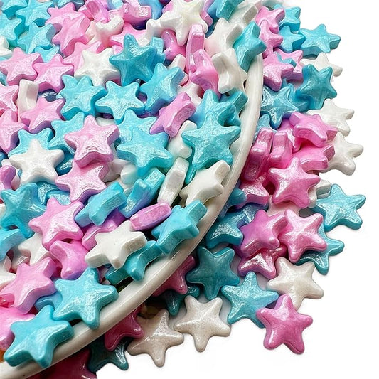 SE Si&Moos Large Blue White and Pink Star Sprinkles Edible Stars for Cake Decorating Star Cake Decorations Blue and Pink Sprinkles for Cakes, Cupcakes, Desserts Toppings Wedding Shower Party Christmas Holiday Supplies 3 OZ