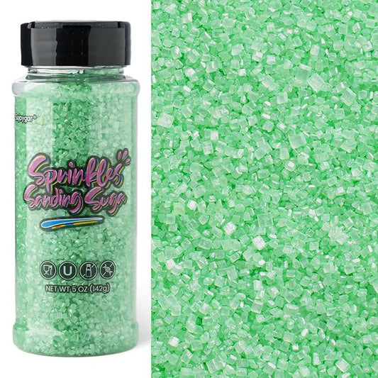 Sujoygar Green Sanding Sugar Sprinkles, 5oz Edible Grass Green Sprinkles for Cake Cupcake Toppings Chocolate Ice Cream Cookies Baking Decoration Mardi Gras Football Party Food Supplies
