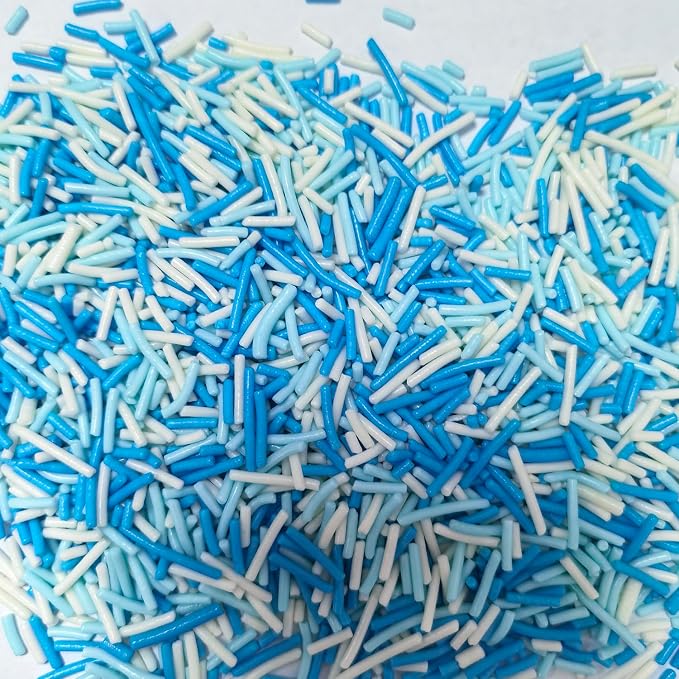 Senchanting Blue White Jimmies Sprinkles, Edible Frozen Themed Sprinkle Mix, Baby Shower Birthday Jimmy Sprinkles Toppers for Decorating Baking Cupcakes Cake Cookies Ice Creams Donuts Candy 100g/3.53oz