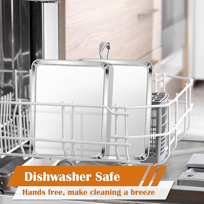 E-far Small Baking Sheet, 10.5”x8.3” Stainless Steel Toaster Oven Tray, Compact Non-toxic Metal Baking Pan for Cookie & Cake, Healthy & Rust Free, Mirror Finish & Dishwasher Safe, 1 Pack