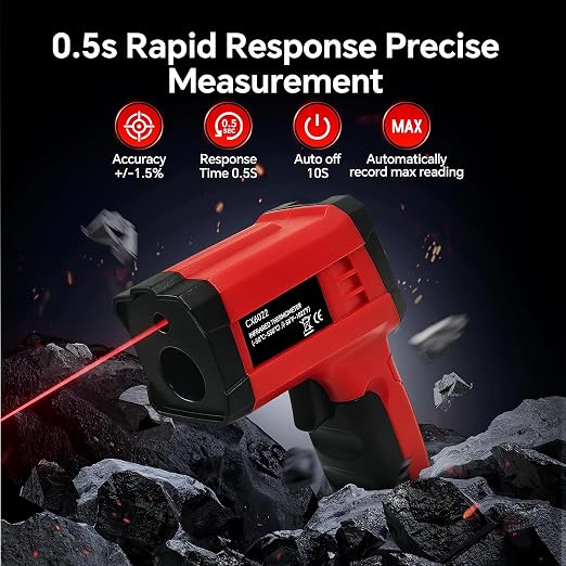 Infrared Thermometer Gun, Digital Laser Temperature Gun -58°F to 1022°F, Adjustable Emissivity, LCD Backlight, MAX/MIN Display, Non-Contact Thermometer for Pizza Oven, BBQ, HVAC, Griddle