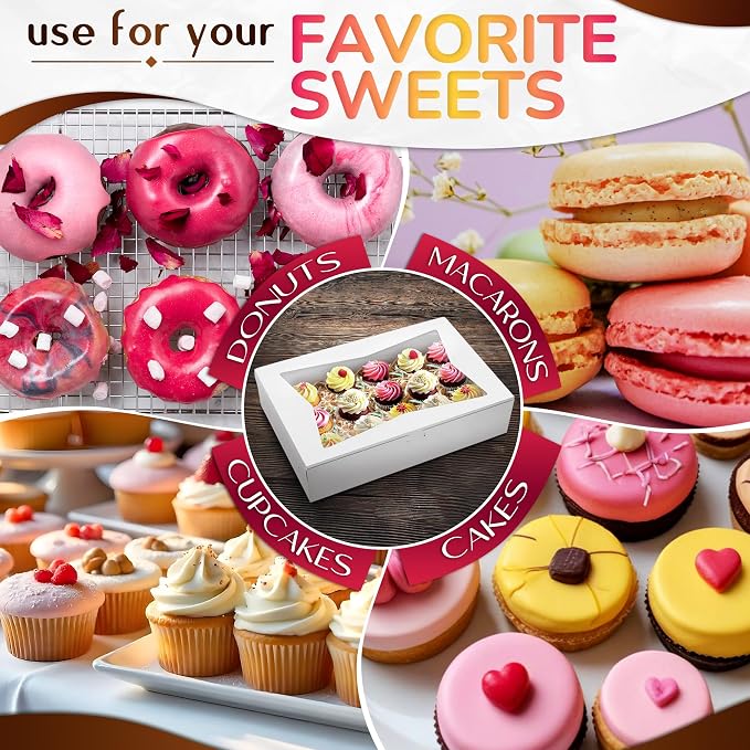 20Pcs Half-Sheet Cake Boxes 19x14x4" - White Bakery Boxes with Window, Pastry and Dessert Box Set for Holiday Desserts Gifts & Presentation, Glossy Flip Top Boxes for Cakes, Cupcakes, Cookies & Donuts