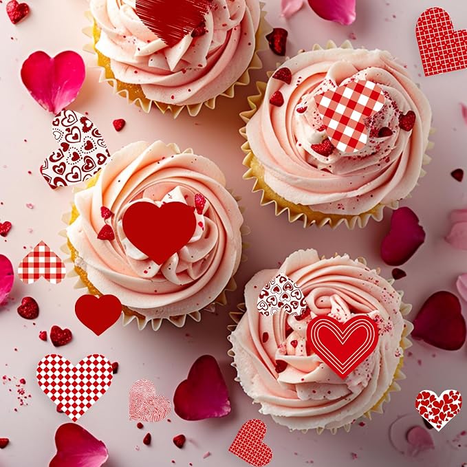 88PCS Edible Valentines Day Heart Cupcake Toppers Red Sweet Love Heart Cupcake Picks Happy Valentine's Day Heart Cake Decor for Valentine's Day Theme Party Decoration Supplies