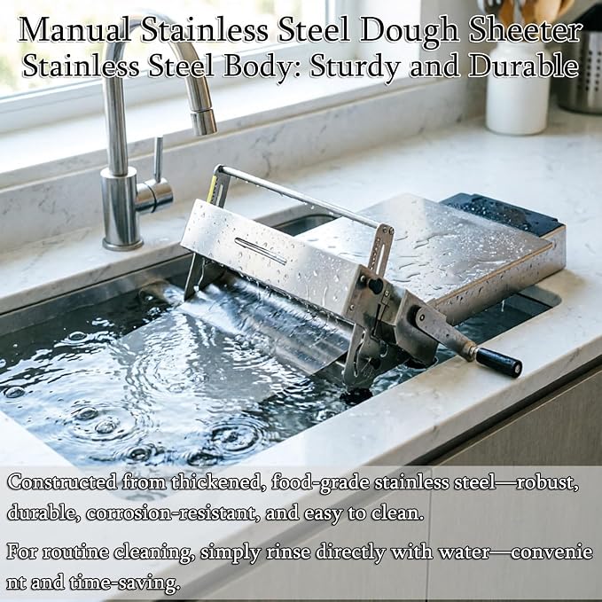 Folding Dough Sheeter (15.8"), Countertop Dough Sheeter,Dough Roller Machine Stainless Steel Sheeter 0.2-25mm Adjustable Thickness Stainless Steel Manual Dough Sheeter Machine With Board(400)