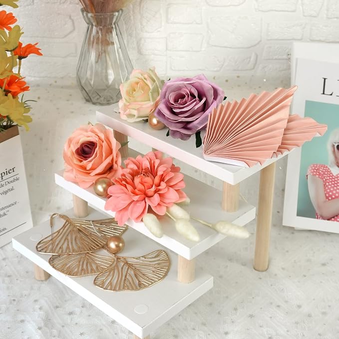Boho Cake Topper Flower Cake Topper Pink Palm Leaves Cake Decorations with Artificial Rose Ginkgo Leaves and Balls for Wedding Birthday Boho Flower Themed Supplies (Pink)