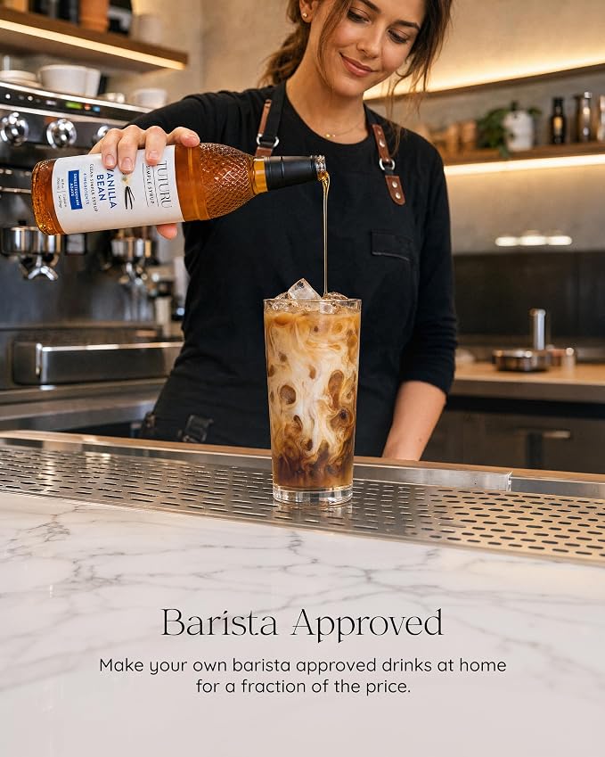 Vanilla Bean Agave Simple Syrup for Coffee & Cocktails - Sweetened with Organic Agave Nectar - Infused with Real Vanilla Bean - 36 oz