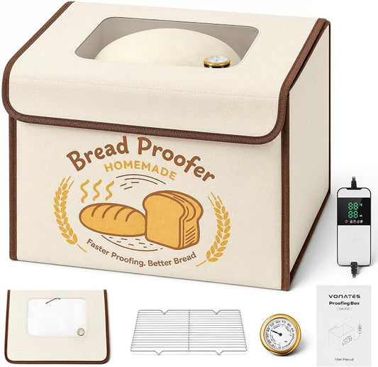 Folding Bread Proofing Box with 50-113℉ Temp Control & 48H Timer, Dough Proofer with Hygrometer, Metal Rack, Recipes, Sourdough Starter Warmer Sourdough Proofer Box for Making Bread, Pizza, Yogurt