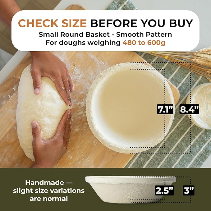 Bulka Small Round 8" 500g Plane Banneton Bread Proofing Basket Pressed Wood Pulp, Sourdough Proofing Basket - Non-Stick Brotform Sourdough Bread Baking Supplies, Made in Germany.
