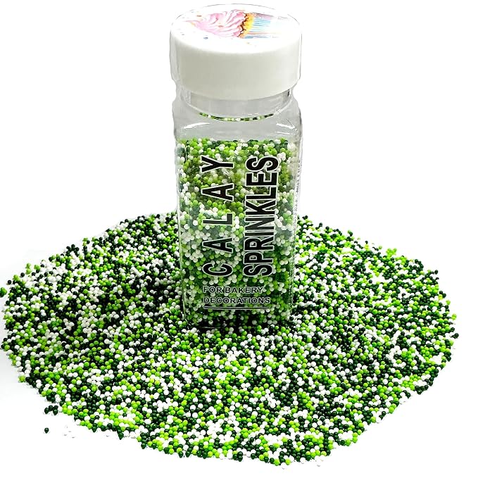 Homipooty Nonpareils Sprinkles Edible Green White Pearl Sugar sprinkles 110g/3.88oz 2mm Mini Sugar Pearls Baking Cakes Cupcake Topper Ice Cream and Cake Decorations for Patrick's Day