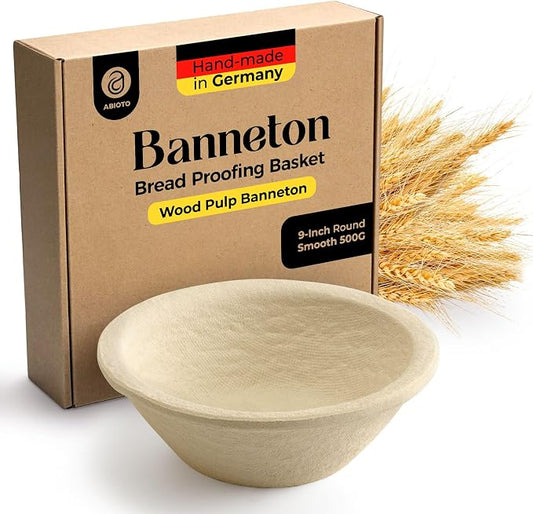 Wood Pulp Banneton Bread Proofing Basket – 9" Round 1.1LB Brotform with Smooth Surface – Non-Stick Natural Wood Pulp Pressed for Durability– Made in Germany Proofing Baskets for Sourdough Bread Baking