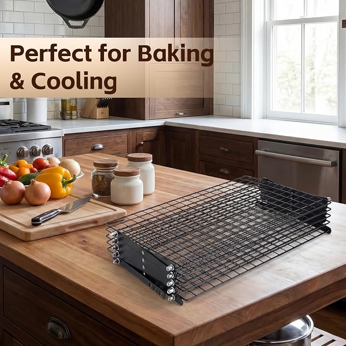 Timeet 5 Tier Upgraded Collapsible Cooling Rack with Adjustable 3 Setting Design, Stackable Baking Rack, Roasting Cooking Drying Wire Cooling Rack for Cookies Baking Roasting ＆ Grilling