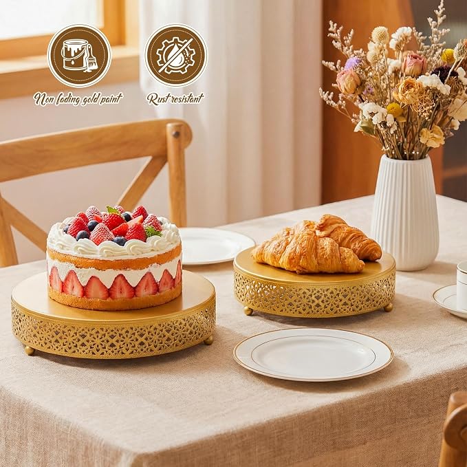 Wenqik 5 Pcs Metal Gold Cake Stand 16/14/12/10/8 Inch Round Cake Holder Display for Dessert Table Cookies Fruit Serving Tray Cupcake Pastry Riser for Wedding Birthday Party and Events