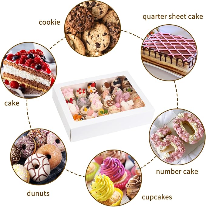 Moretoes 6 Pack 19x14x4 Inch Large Half Sheet Cake Boxes with Thick Cake Boards, White Rectangle Bakery Boxes with Window for Cake Pastry Baking, Cupcake, Muffins, Pie