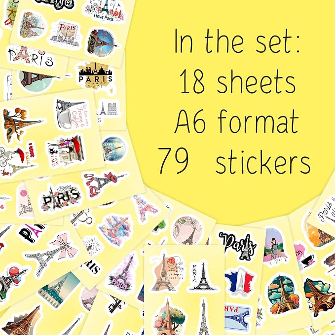 100Pcs Eiffel Tower Stickers for Water Bottle and Laptop - Eiffel Tower Party Supplies & Decorations, Waterproof Vinyl Decals, Paris and Travel Stickers, Gifts for Women & Men