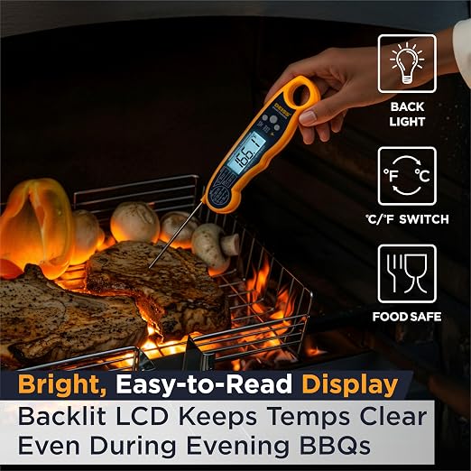 Deiss PRO Digital Meat Thermometer - Ultra Fast Cooking Thermometer with Backlight LCD Display - Waterproof Instant Read Thermometer for Beef, Poultry, BBQ, Candy