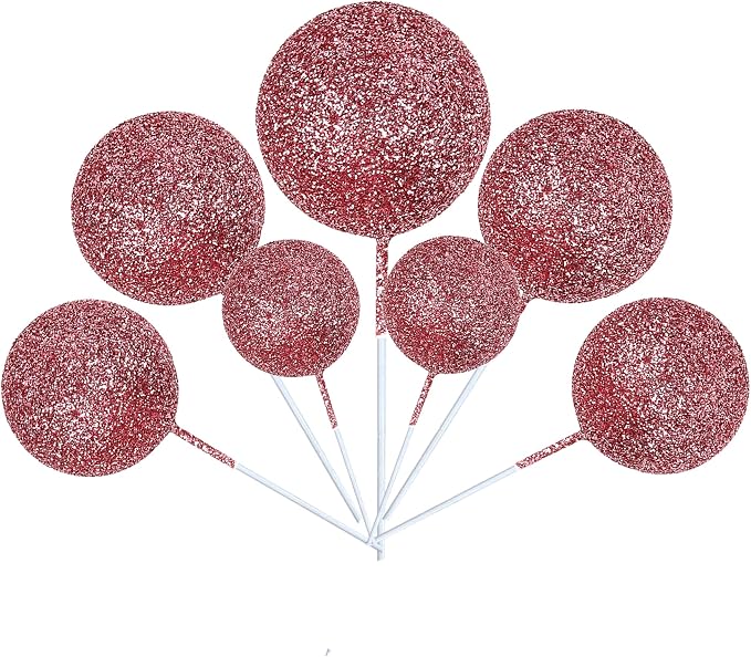 24 PCS Glitter Balls Cupcake Toppers Foam Ball Cake Picks Mini Balloon DIY Cake Insert Topper Decoration for Baby Shower Wedding Anniversary Kids Birthday Party Decorations Rose Gold