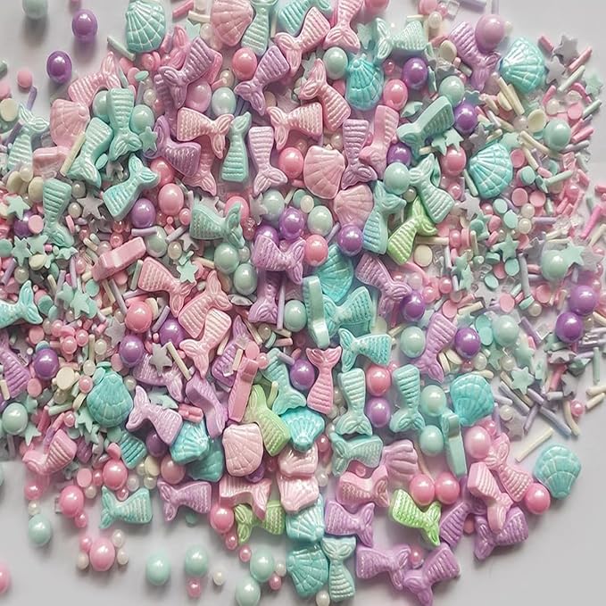 Sentovac Multicolor Mermaid Sprinkle Edible Decorating Ocean Sprinkles for Cake Cupcake Topper Cookie Baking Decorations Starfish Shell Pearl Mermaid Candy Mix Mermaid Party Birthday Cake Decorations