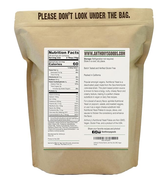 Anthony's Premium Nutritional Yeast Flakes, 1 lb, Fortified, Gluten Free, Non GMO, Vegan (Pack of 2)