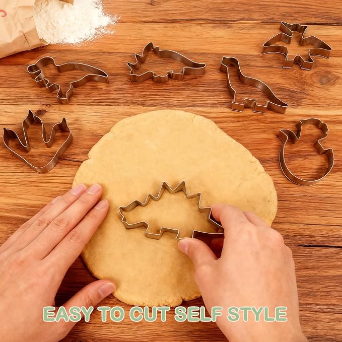 New Dinosaur Cookie Cutter Set - 7 Piece Stainless Steel Fun Dino Cookie Cutter for Kitchen, Baking, Dinosaur Birthday Party Supplies