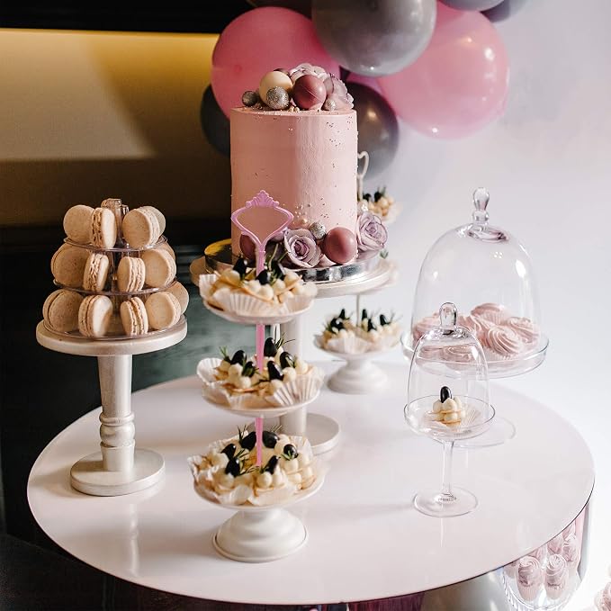 3 Tier Tiered Plate Hardware Kits Fruit Cake Plate Handle Fitting Hardware Rod Cucake Stand Tower Holder Pink Crown 5 Sets（Plate not Included）