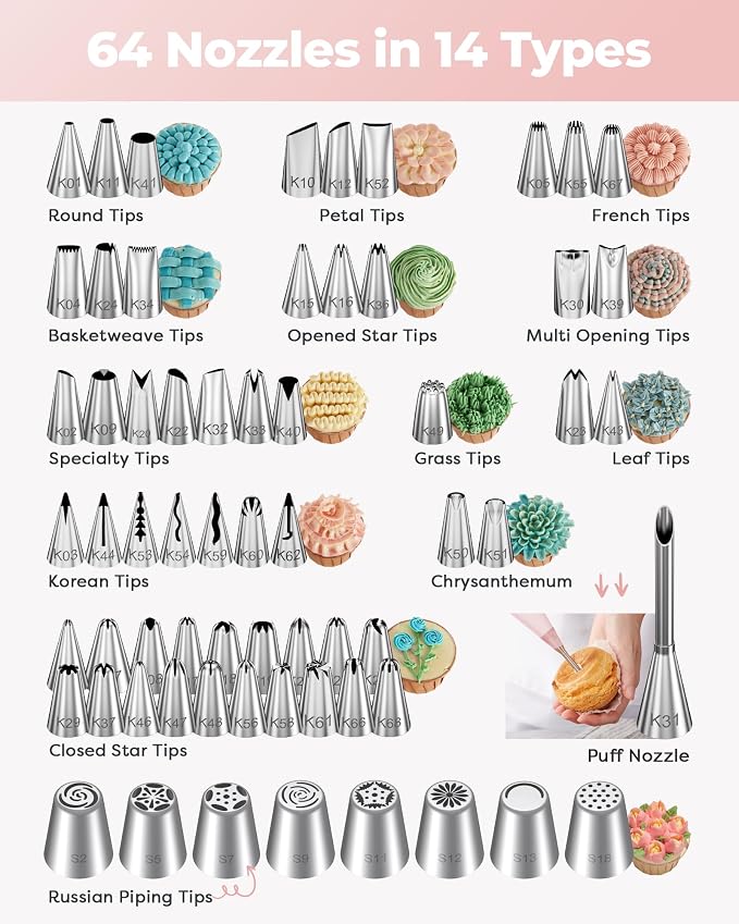 Kootek 158PCs Cake Decorating Kit with Aluminum Cake Turntable, 64 Piping Tips, 50+2 Pastry Bags, Frosting Spatulas, Leveler, Scrapers, Fondant Molds, and More Baking Supplies Decorating Tools(Pink)