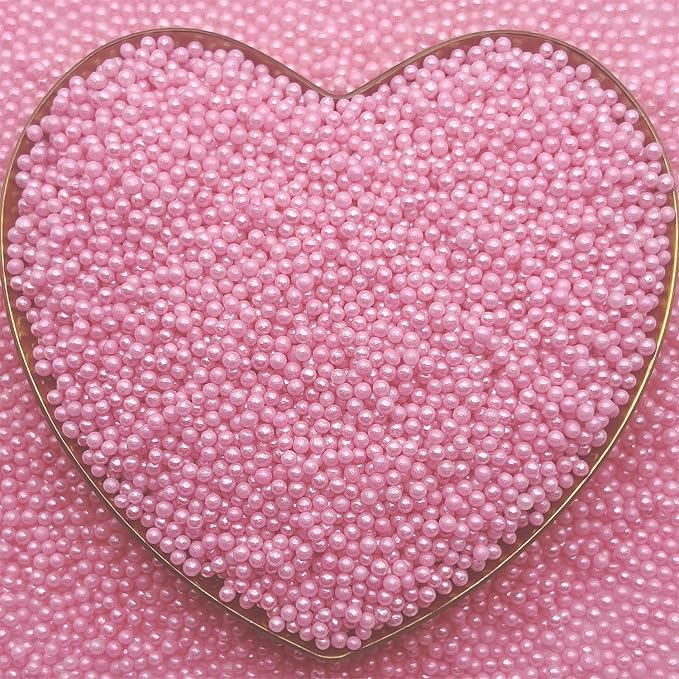 CandiJumpin 2mm Edible Pink Pearls, Baby Pink Nonpareils Sprinkles Small Pearl Sprinkles for Cake Decorating Mini Sugar Pearls for Baking Baby Shower Party Wedding Christmas Supplies 3 OZ