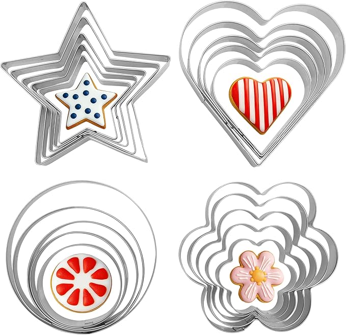 20 PCS shaped Cookie Cutters Set, Stainless Steel Star Heart Flower Circle Shaped Biscuit Cutter Molds Baking Molds for DIY Crafts Xmas Valentine's Day Holiday Party Homemade Treats Baking