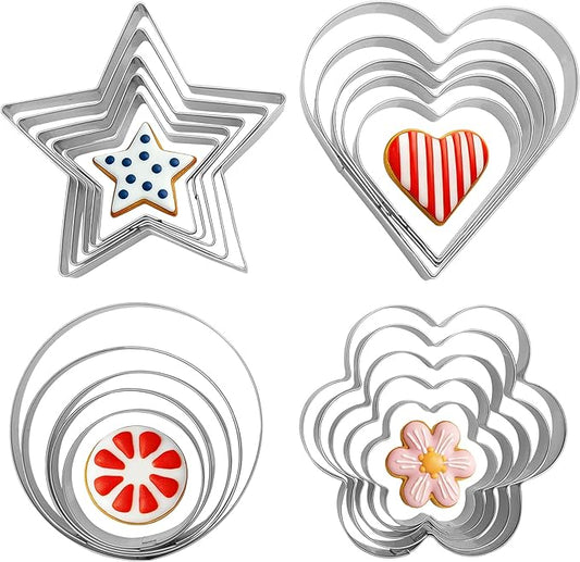 20 PCS shaped Cookie Cutters Set, Stainless Steel Star Heart Flower Circle Shaped Biscuit Cutter Molds Baking Molds for DIY Crafts Xmas Valentine's Day Holiday Party Homemade Treats Baking