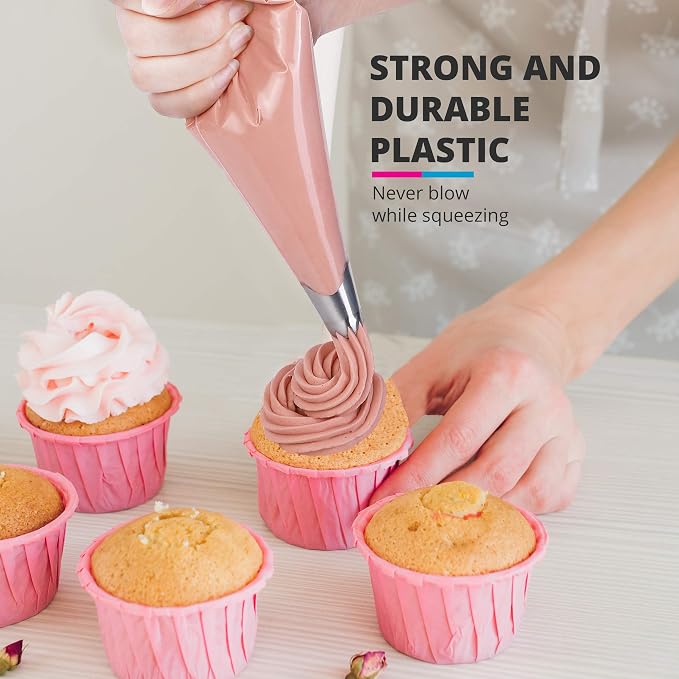 Riccle Disposable Piping Bags 16 Inch - 100 Textured Anti Burst Pastry Bags - Icing Piping Bags for Frosting - Ideal for Cakes and Cookies Decoration