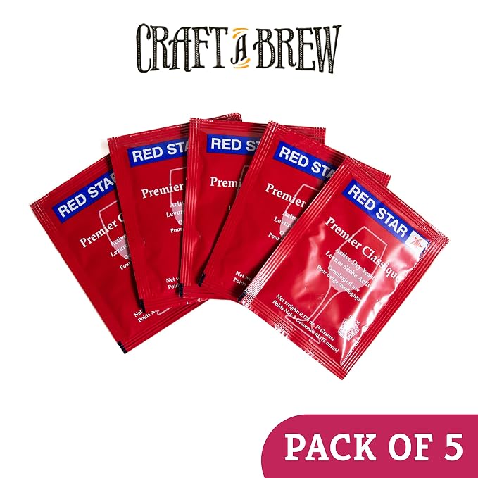 Craft A Brew - Red Star Premier Classique Wine Yeast - Dry Wine Yeast - For Reds, Whites, & Rosés - Ingredients for Home Fermenting - Wine Making Supplies - 5 Pack